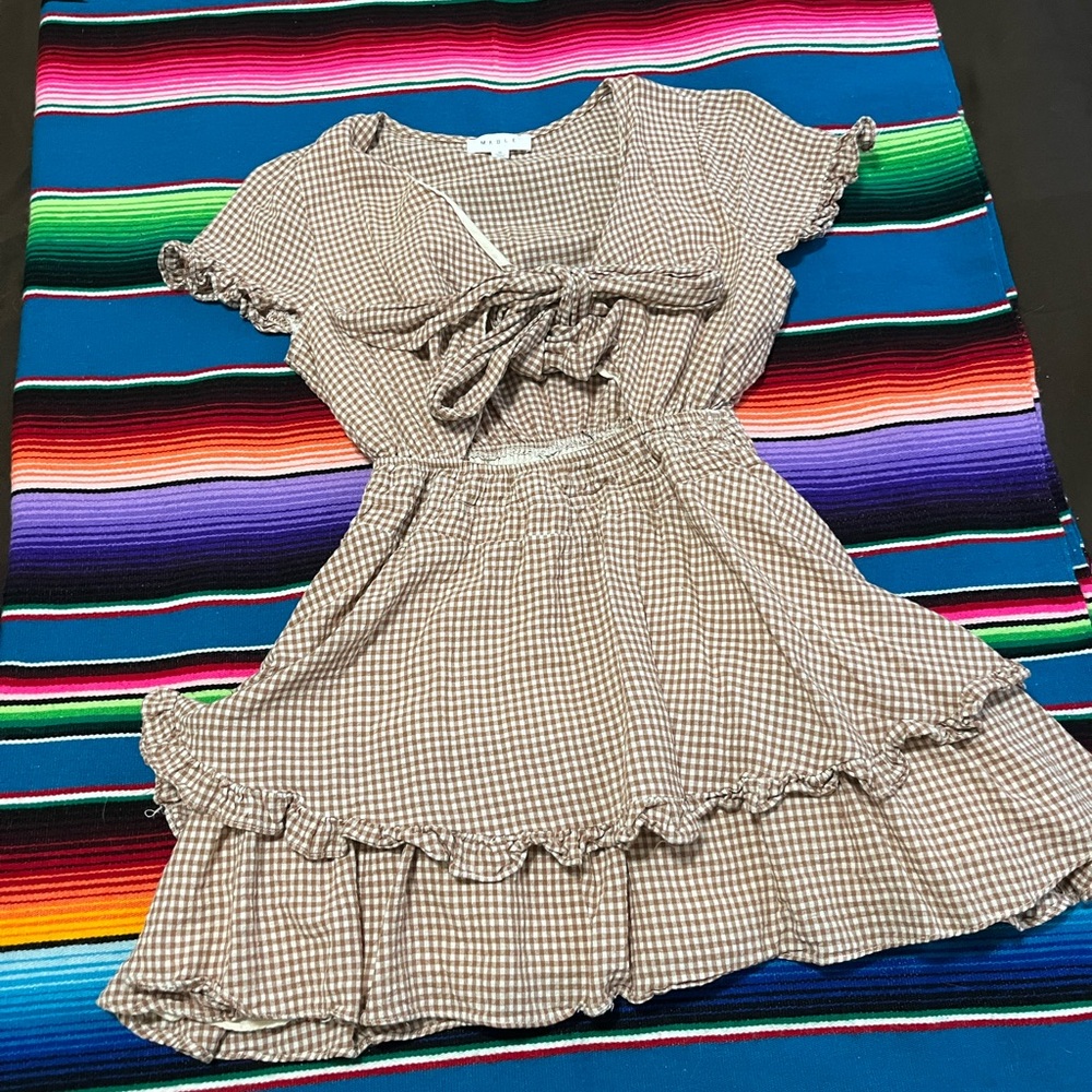 MARBLE Tan Ruffled Tiered Mini Sundress